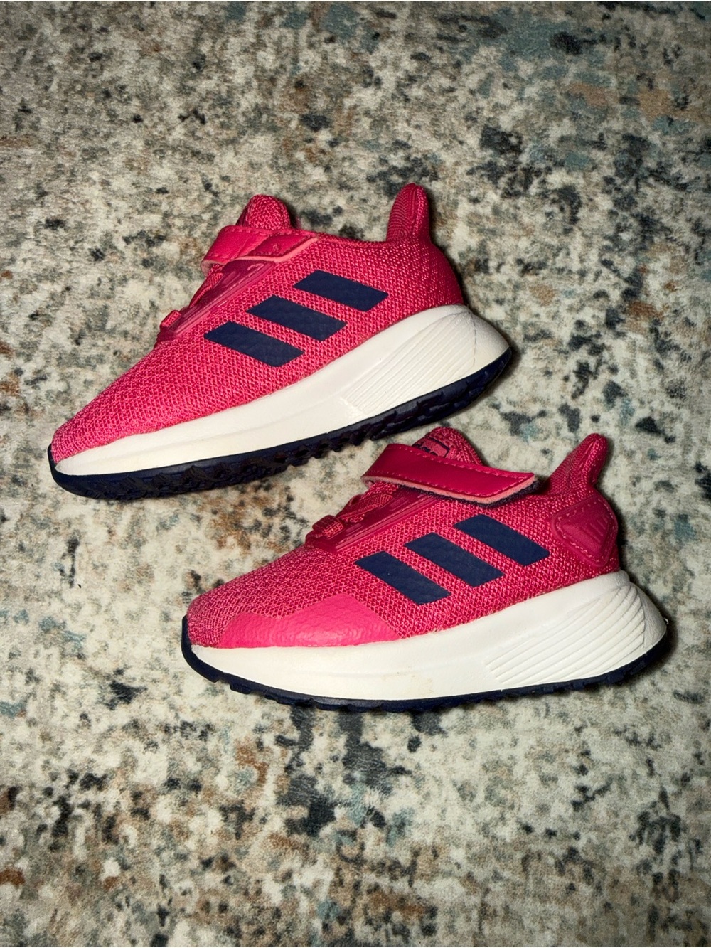 adidas Kids Pink Sneakers with Navy Stripes